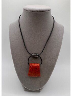 Silpada Cardinal Rule Coral Leather Sterling Silver Pendant Necklace Signed